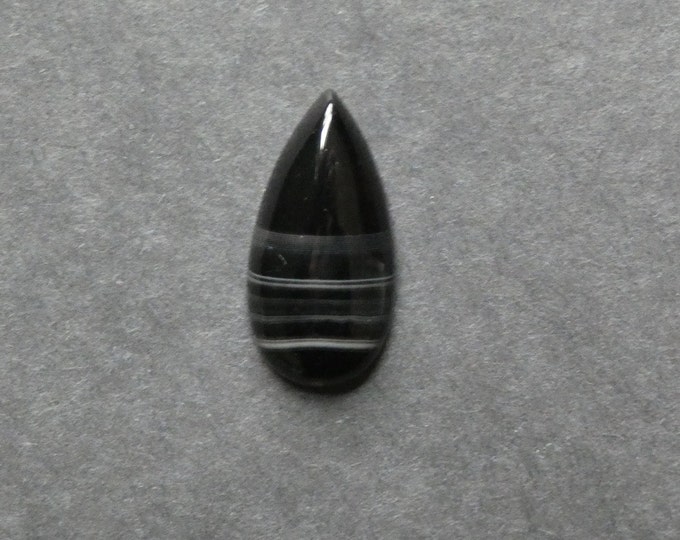 30x15mm Natural Striped Agate Cabochon, Gemstone Cabochon, Teardrop, Black, Dyed, One of a Kind, Banded Agate Cabochon, Unique Agate Stone
