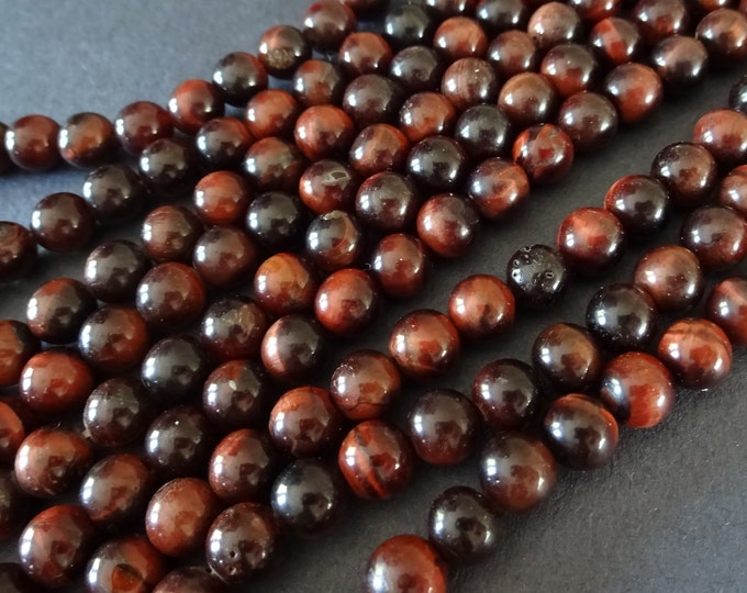 6mm Natural Red Tigereye Ball Beads, 15 Inch Strand With About 62 Beads, Round 6mm Ball Beads,  Polished, Dark Red Tiger Eye, Tiger's Eye