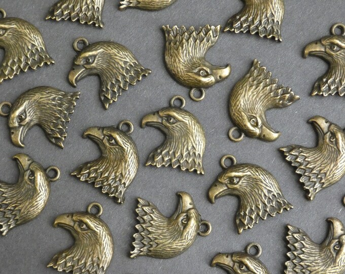 22mm Large Eagle Head Pendants, Antiqued Bronze Color, Alloy Metal Pendants, Metal Charm, Animal Focals, Birds, Detailed Eagle, 4th of July