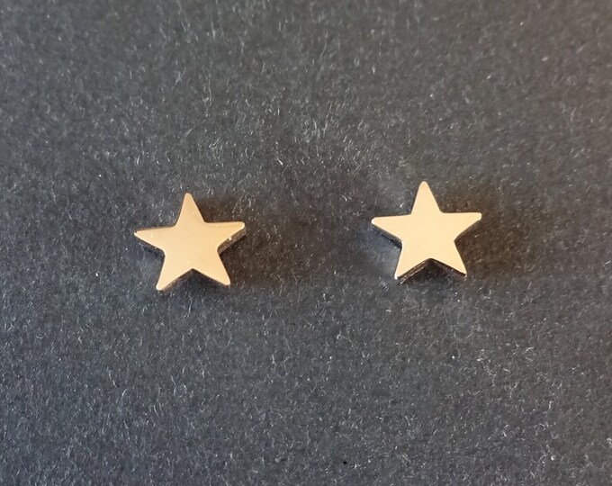 Stainless Steel Rose Gold Star Stud Earrings, Hypoallergenic, Shiny Rose Gold, Set Of Earrings, Women's Stud, Star Earrings, Small Star Stud
