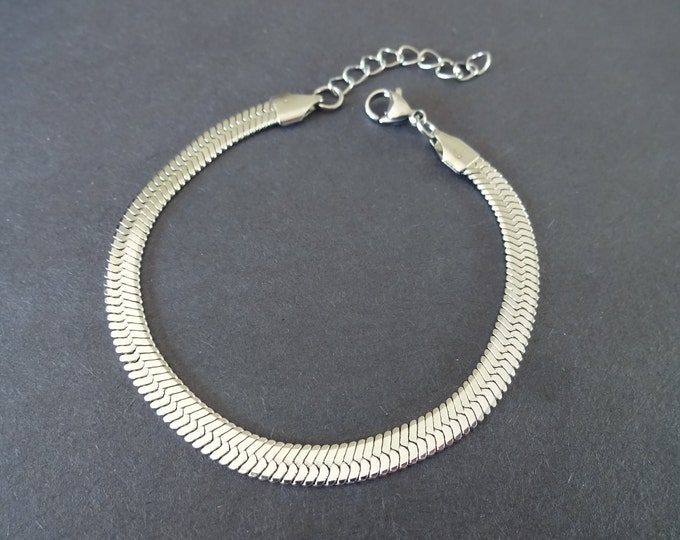 Stainless Steel Herringbone Chain Bracelet With Clasp, Silver Chain, 7 1/8 Inch, Minimalist, Ready To Wear, Chic Herringbone Bracelet