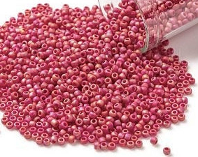 11/0 Toho Seed Beads, Opaque AB Frost Cherry (405F), 10 grams, About 1110 Round Seed Beads, 2.2mm with .8mm Hole, AB Frost Finish