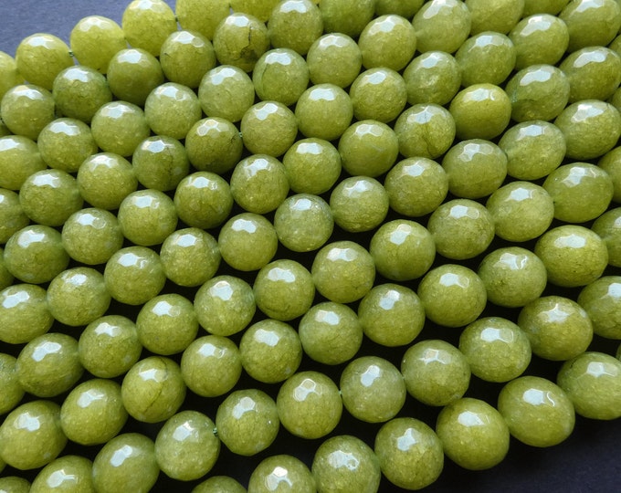 14.5 Inch 10mm Natural Malaysia Jade Olive Bead Strand, Dyed, About 37 Faceted  Round Ball Bead, Green Jade, Natural Gemstone Bead, 1mm Hole