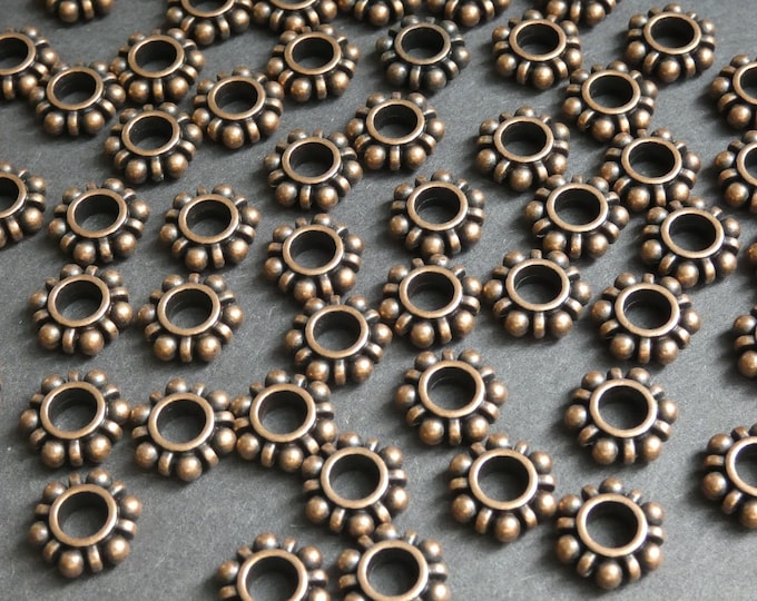 100 Pack 11x4mm Antique Flower Bead, Circular Metal Bead, Metal Spacer, Copper Spacer Beads, Silver Metal Beads, Round Spacer Bead