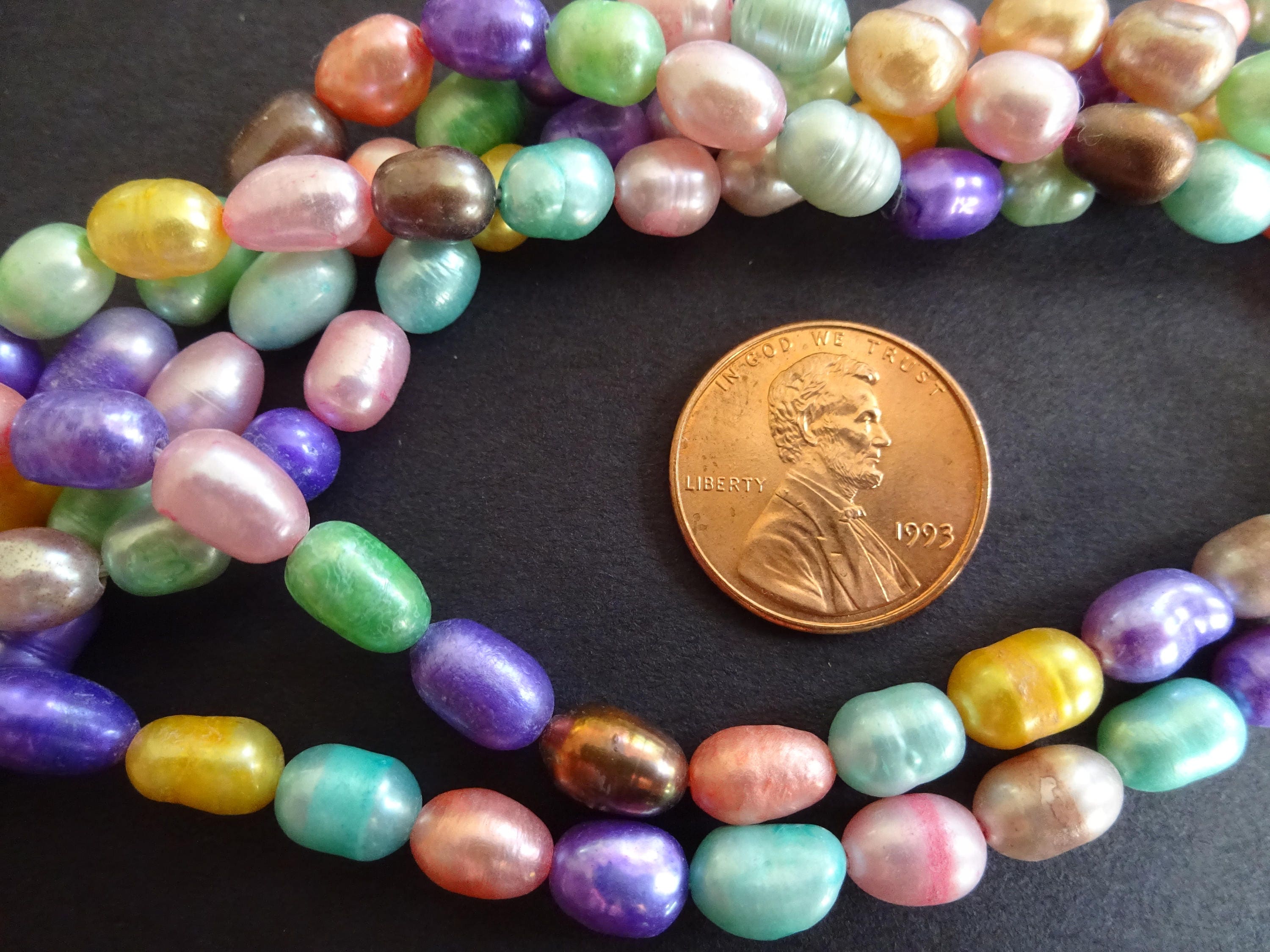 56mm Natural & Dyed Cultured Freshwater Pearl Beads, 14 Inch Strand Of