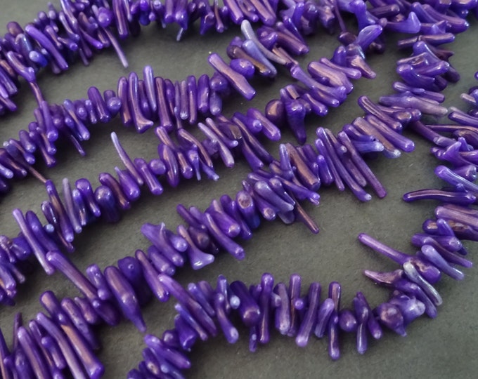 15 Inch 6x1mm-12x2mm Natural Bamboo Coral Bead Strand, Dyed, About 200 Cupolini Beads Per Strand, Purple Chips, LIMITED SUPPLY, Hot Deal!