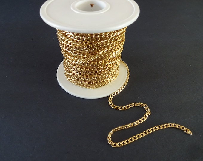 20 Meters 304 Stainless Steel Curb Chain, Faceted, Soldered, 5x3x.8mm Chain Bulk Lot, Gold Color, Spool Of Necklace Chain, Jewelry Supply