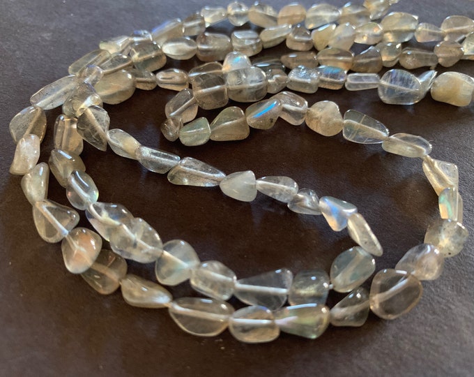 15 Inch Strand 6-12mm Natural Labradorite Beads, About 50 Beads, Gray Stone Nuggets and Chips, Translucent Labradorite Pebbles, Drilled