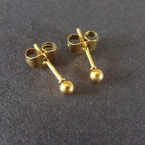 3mm Stainless Steel Gold Ball Stud Earrings, Hypoallergenic, 3mm Ball Studs, Ion Plated, Set Of Earrings, Tiny Gold Studs, Minimalist Style