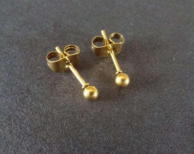 3mm Stainless Steel Gold Ball Stud Earrings, Hypoallergenic, 3mm Ball Studs, Ion Plated, Set Of Earrings, Tiny Gold Studs, Minimalist Style