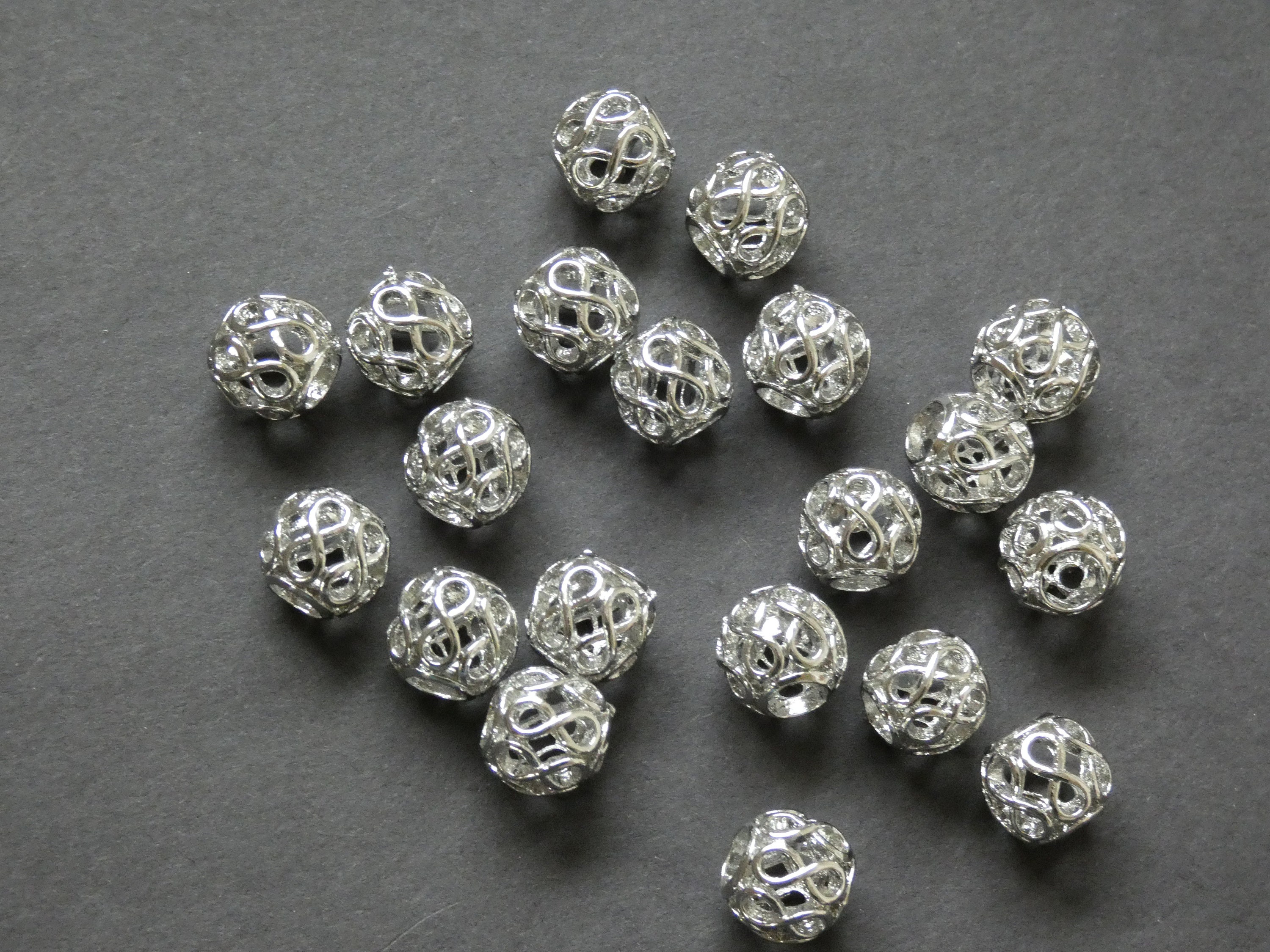 10 Pack of 11mm Silver Metal Designed Ball Bead, Circular Metal Bead
