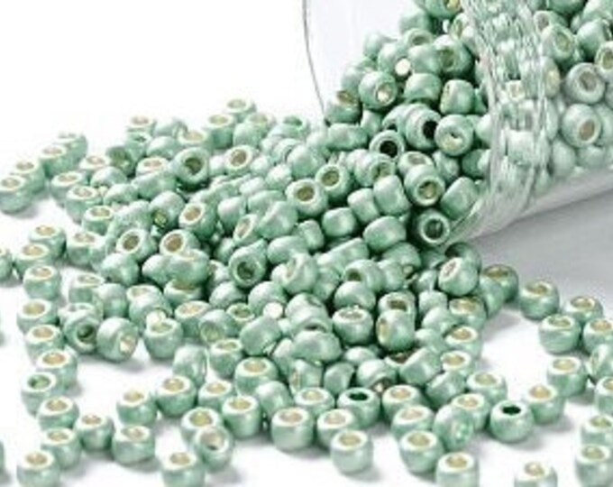 8/0 Toho Seed Beads, Mint Green Metallic Matte (PF570F), 10 grams, About 222 Round Seed Beads, 3mm with 1mm Hole, PermaFinish