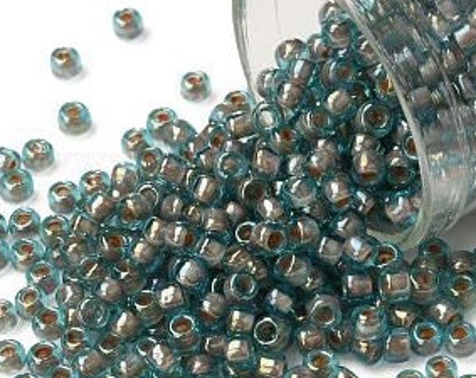 8/0 Toho Seed Beads, Brick Lined Aqua Rainbow (1851), 10 grams, About 220 Round Seed Beads, 3mm with 1mm Hole, Brick Lined Finish