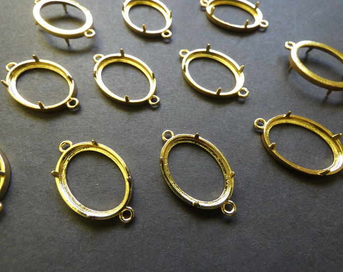 26x15.5mm Brass Connector Setting, 18.5x13.5 Tray, Oval Stone Setting, Gold Color, Claw Setting, Add Your Own Cabs, DIY Rhinestone Setting