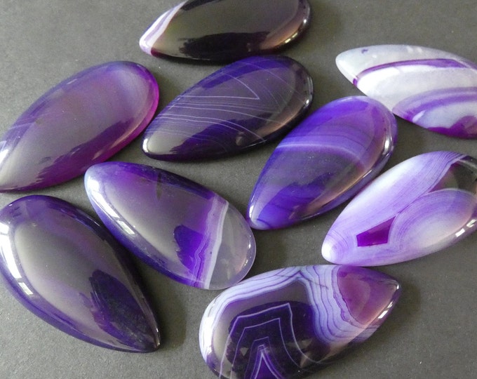 49x24mm Natural Agate Cabochon, Dyed, Teardrop Shape, Polished Gem, Purple Striped Agate, Gemstone, Natural Stone, 49x24x8mm, Large Drop