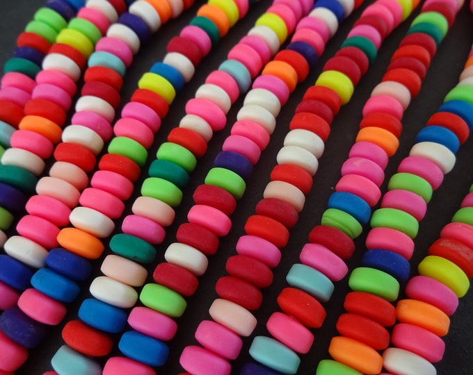 15-16 Inch 6-7mm Polymer Clay Disc Bead Strand, About 115 Rounded Donut Beads, Mixed Color, Clay Bead Mixed Lot, LIMITED SUPPLY, Hot Deal!