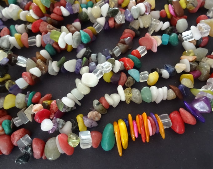 5-8mm Mixed Natural & Synthetic Gemstone Chip Beads, 32 Inch Strand Of About 250 Beads, Chip Strand, Semi Precious Stone, Crystal Beads