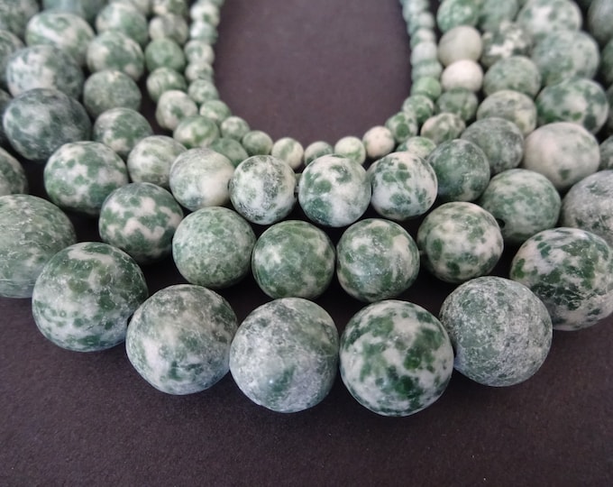 4-12mm Natural Green Spot Stone Ball Beads, 14-15 Inch Strand, 32-90 Beads, Green Gemstone, Choose Your Size, 4mm, 6mm, 8mm, 10mm, 12mm