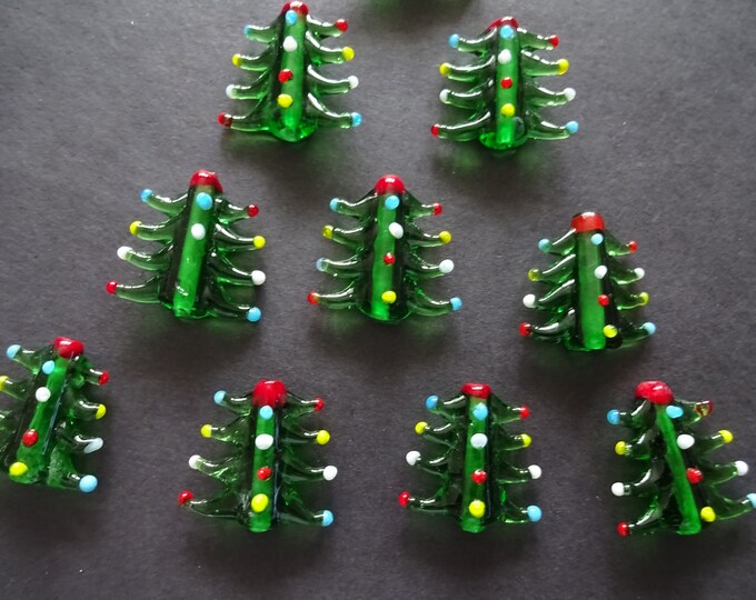21mm Lampwork Glass Christmas Tree Beads, Xmas Small Bead, Glass Bead