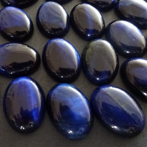 20x15mm Natural & Dyed Blue Tiger Eye Cabochon, Oval Cabochon, Polished Gem, Tigereye Crystal, Natural Gemstone, Natural Tiger's Eye