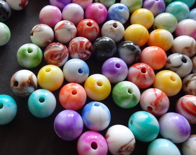 10mm Acrylic Rainbow Ball Beads, Mixed Color Marbled Pattern, 2mm Holes, Rainbow Spacer, Bold and Colorful, Fun Jewelry Making, Swirled