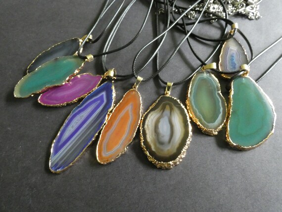 Buy Set of Two Natural Brazilian Agate Necklaces With Leather Cord
