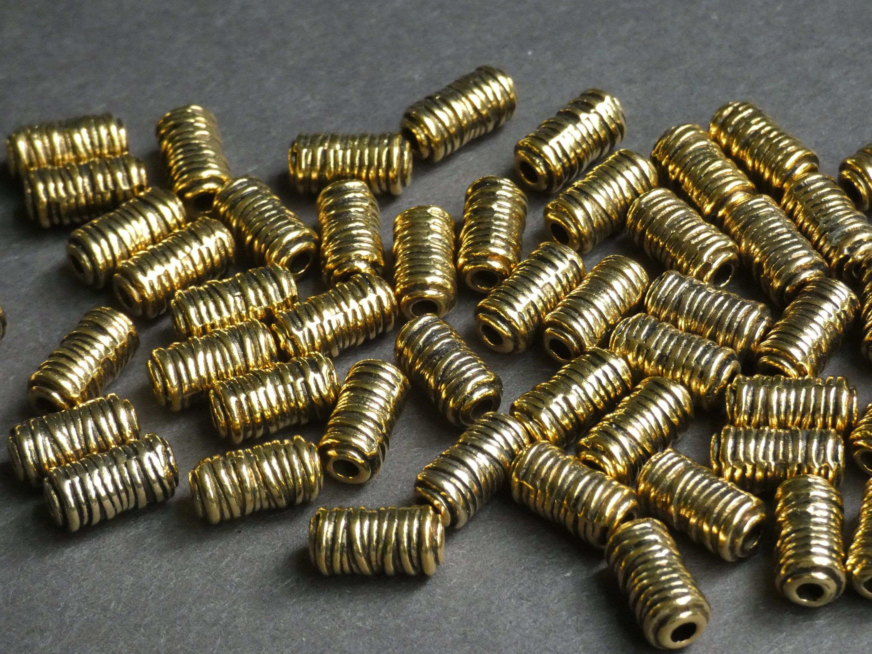 50 PACK 11mm Metal Tube Beads, Rope Design, Rope Bead, Column Bead