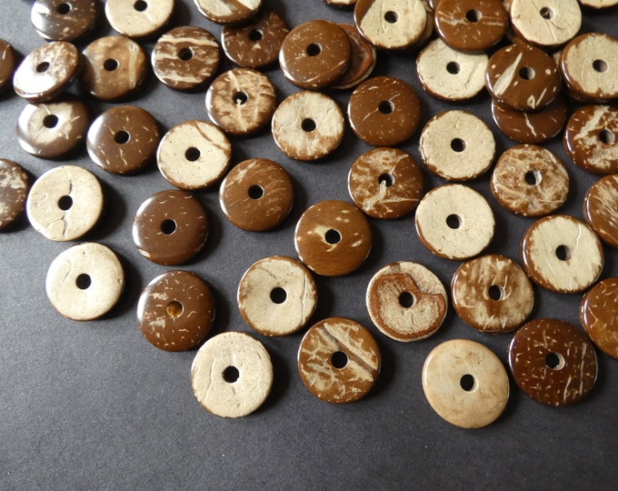 15x3mm Coconut Donut Beads, Thin Round Flat Bead, Earthy Brown, Round Neutral Brown Spacers, Circle Spacer Bead, 3mm Hole, Coconut Bead