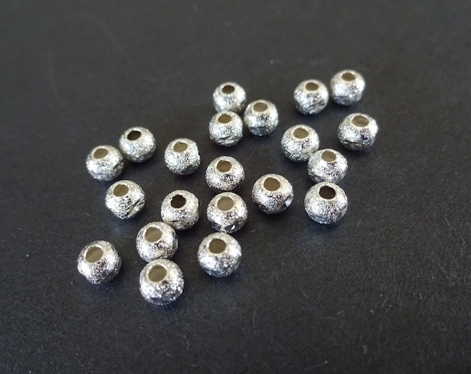 20 Pack of 4mm Ball Bead, Silver Plated Brass, Circular Metal Bead, Textured Ball Bead, Small Brass Ball, Silver Ball Bead