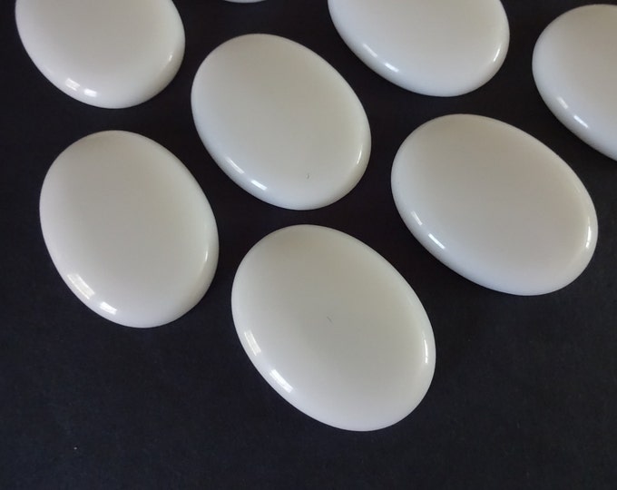 40x30mm Glass Cabochon, Opaque White, Large Oval Cab, Shiny White Stone, Polished Glass Stone, Wire Wrapping Stone, Solid White