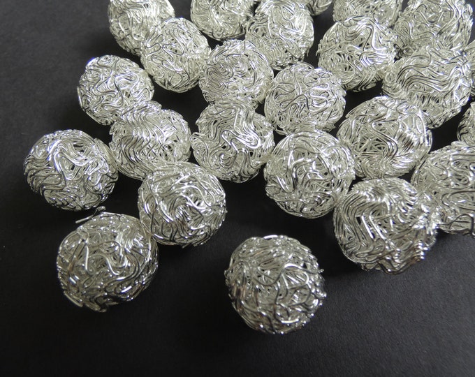 20mm Iron Wire Ball Beads, Metal Large Beads, Silver Color, Necklace Focal Wire Pendant, Cage Bead, Lightweight, Unique Wire Wrapped Beads