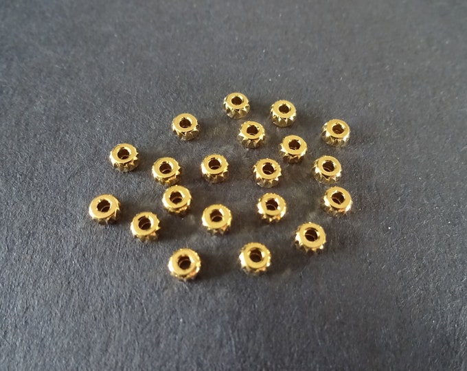 20 PACK 4x2mm Gold Plated Brass Corrugated Rondelle Beads, Gold Rondelle Beads, Nut Desgin Bead, Brass Beads, Gold Beads, 24k Gold Plated