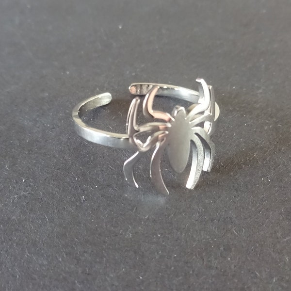 Adjustable Silver Spider Ring, Spider Ring, Resizable Ring, Stainless Steel, Halloween Jewelry, Black Widow Spider, Spider Design