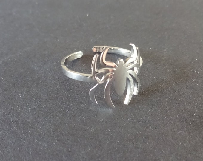 Adjustable Silver Spider Ring, Spider Ring, Resizable Ring, Stainless Steel, Halloween Jewelry, Black Widow Spider, Spider Design