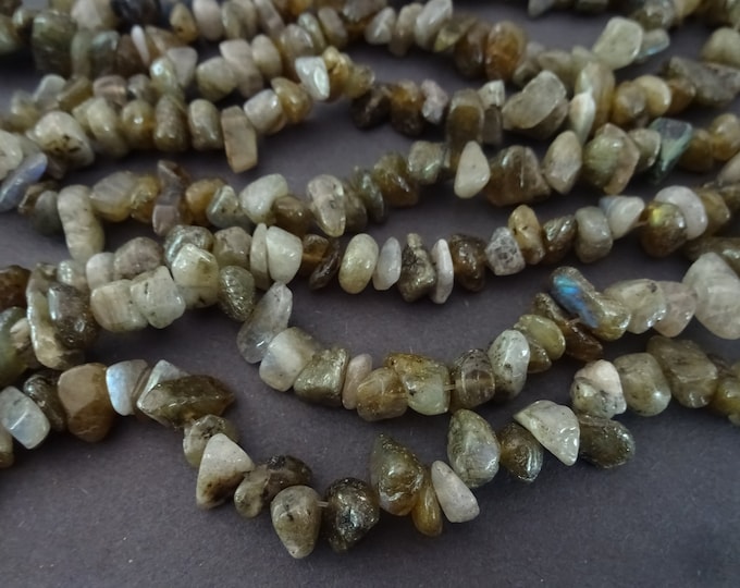 33 Inch Strand 5-8mm Natural Labradorite Beads, Gray Stone Nuggets and Chips, Translucent Labradorite Pebbles, Drilled