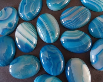 30x22mm Natural Striped Agate Cabochon, Oval Cabochon, Polished Agate, Blue Agate Crystal, Natural Stone Cabs, Banded Agate Gemstones