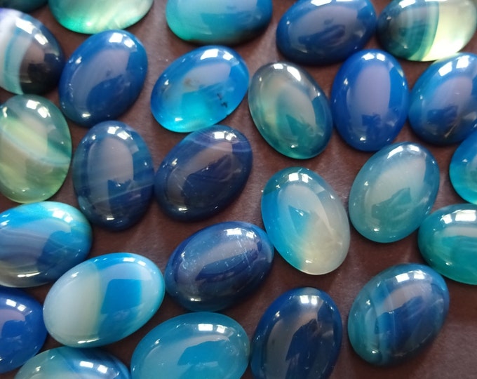 18x13mm Blue Natural Striped Agate Gemstone Cabochon, Dyed Oval Cabochon, Polished Agate, Blue Agate Stone, Striped Gem, Banded Agate