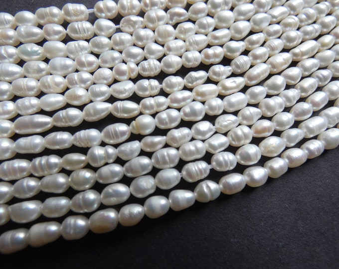 7 Inch 4-5mm Natural Freshwater Pearl Bead Strand, About 27 Beads, Rounded Rice Shape, Pearls, White Pearl Beads, Pearl Jewelry Making