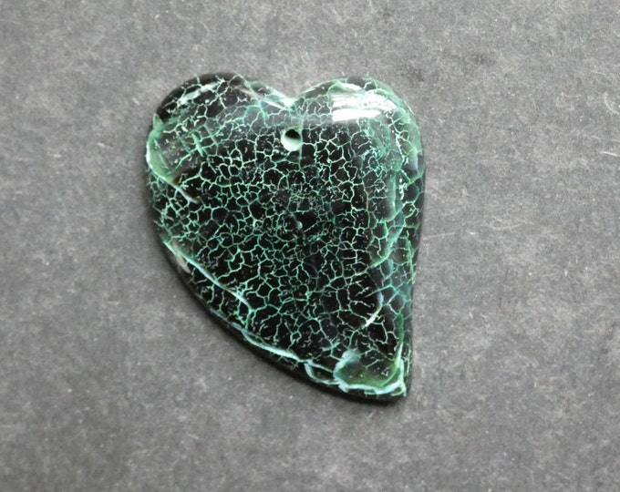 40x34mm Natural Fire Agate Pendant, Large Heart Pendant, Green & Black, Dyed, Gemstone Pendant, One of a Kind, Only One Available, Unique