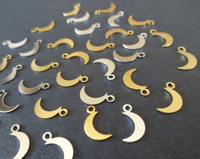 10.5mm Brass Metal Moon Charms, Silver & Gold, Crescent Moon Pendants, Lightweight, 1.4mm Hole, Cute Half Moon, Lunar Astrology Zodiac Theme