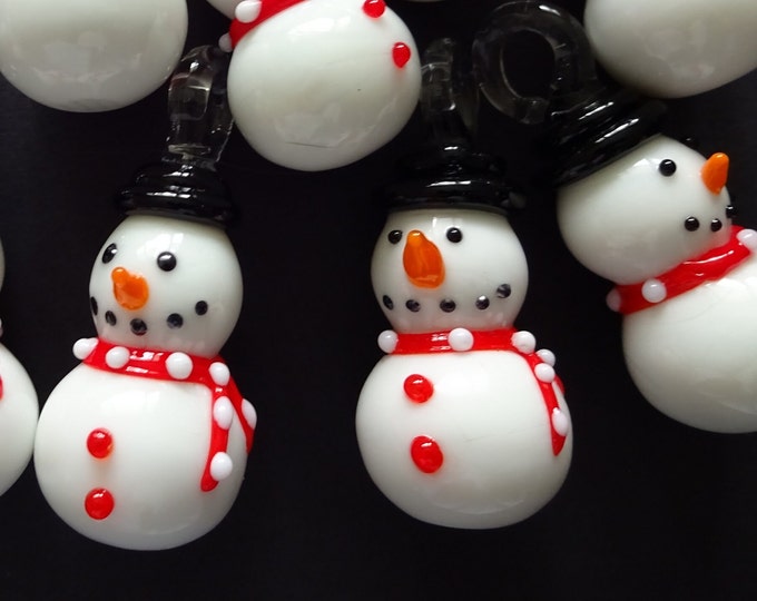47mm Handmade Lampwork Snowman Pendant, Snowman Charm, Glass Charm, Christmas Pendant, Christmas Jewelry, Xmas Bead, Winter Charm