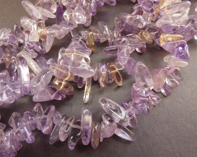 15 Inch 5-30mm Natural Ametrine Bead Strand, About 125 Stones, Light Purple, Natural Crystal Stone, Drilled Ametrine Chip Stone, Polished