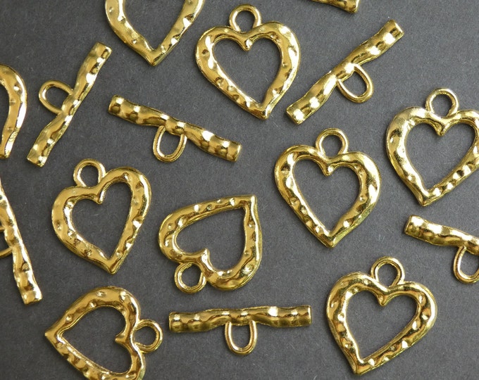 PACK OF 5 Heart Toggle Clasps, Jewelry Clasps, Gold Color Toggle Clasp, Clasp Lot, Necklace Clasp, Toggles, Clasp, Heart Clasp, Simple Clasp