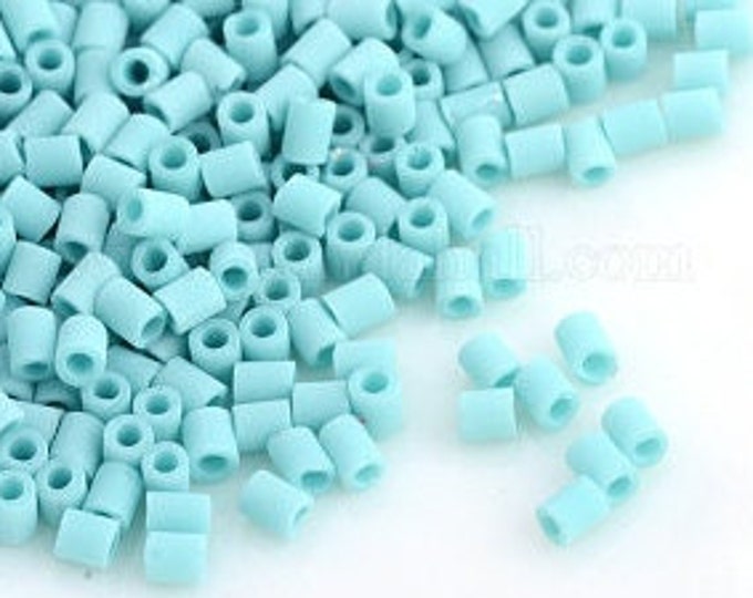 Toho Seed Beads, Frosted AB Opaque Turquoise (55), Bugle Beads, 10 grams, About 600 Seed Beads,  2x1.7-1.8mm with 1mm Hole, AB Finish