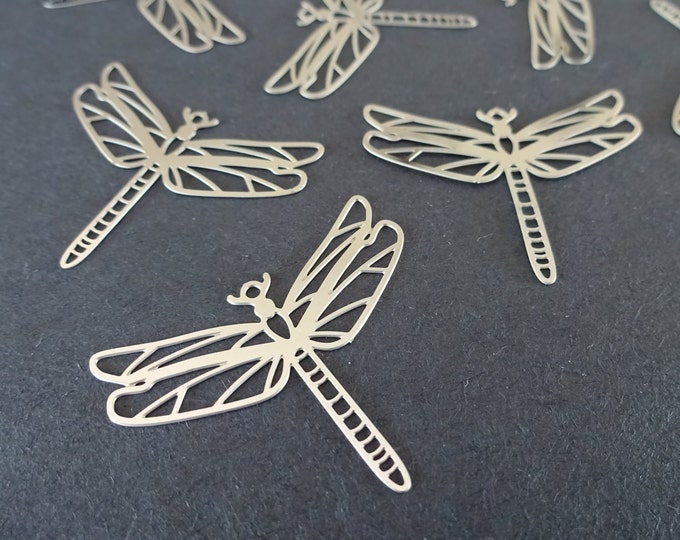 5 PACK 34mm 201 Stainless Steel Dragonfly Pendant, Silver Color Pendant, Filigree Pendant, Stainless Steel, Filigree Design Pendant, Insect