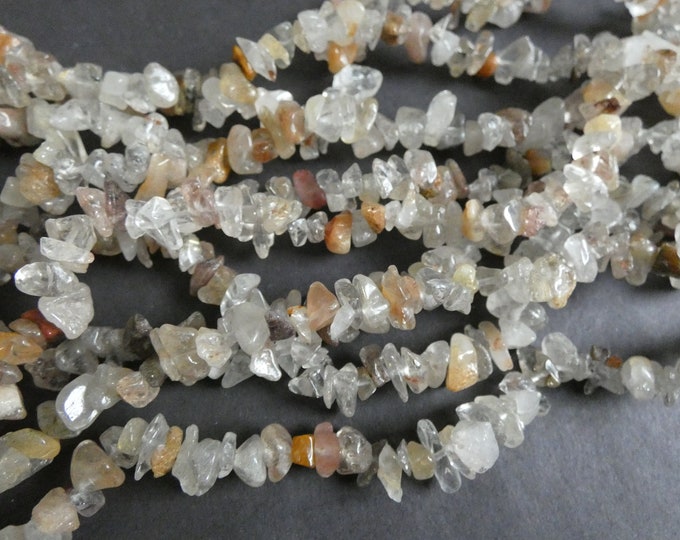 15 Inch 4-7mm Natural Lodolite Quartz Nugget Beads, About 135 Stones, Clear Quartz, Transparent, Clear Stone, Inclusion Quartz Crystal Chips