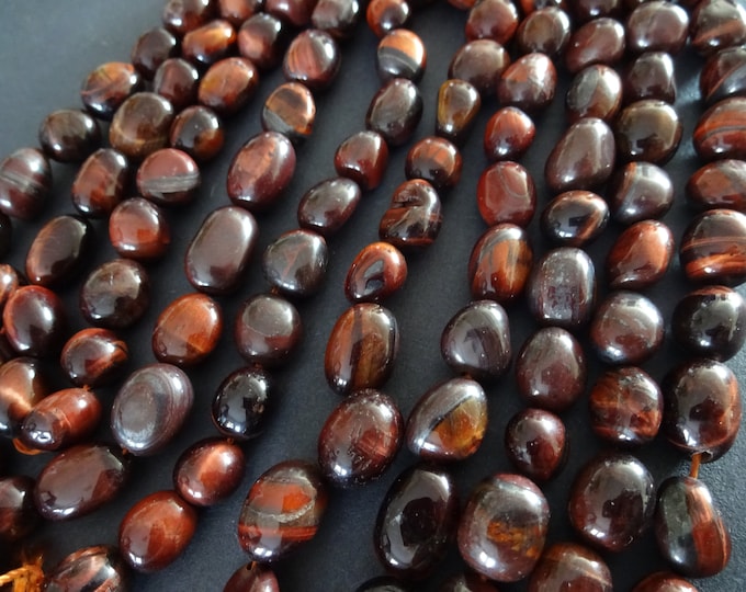 15.5 Inch Natural Tigereye Nugget Bead Strand, Dyed Red Tiger Eye, 36+ Pieces Chip Gemstones, Natural Polished Drilled Chips, Tiger's Eye