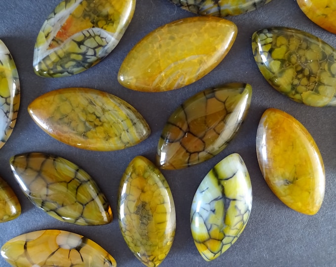 39x20x6mm Natural Dragon Veins Gemstone Cabochon, Dyed, Yellow, Horse Eye Cabochon, Polished Stone Cabochon, Natural Agate Stone, Gemstone