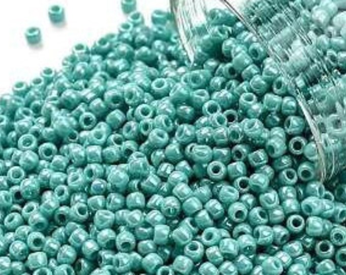 11/0 Toho Seed Beads, Opaque AB Turquoise (413), 10 grams, About 1103 Round Seed Beads, 2.2mm with .8mm Hole, AB Finish