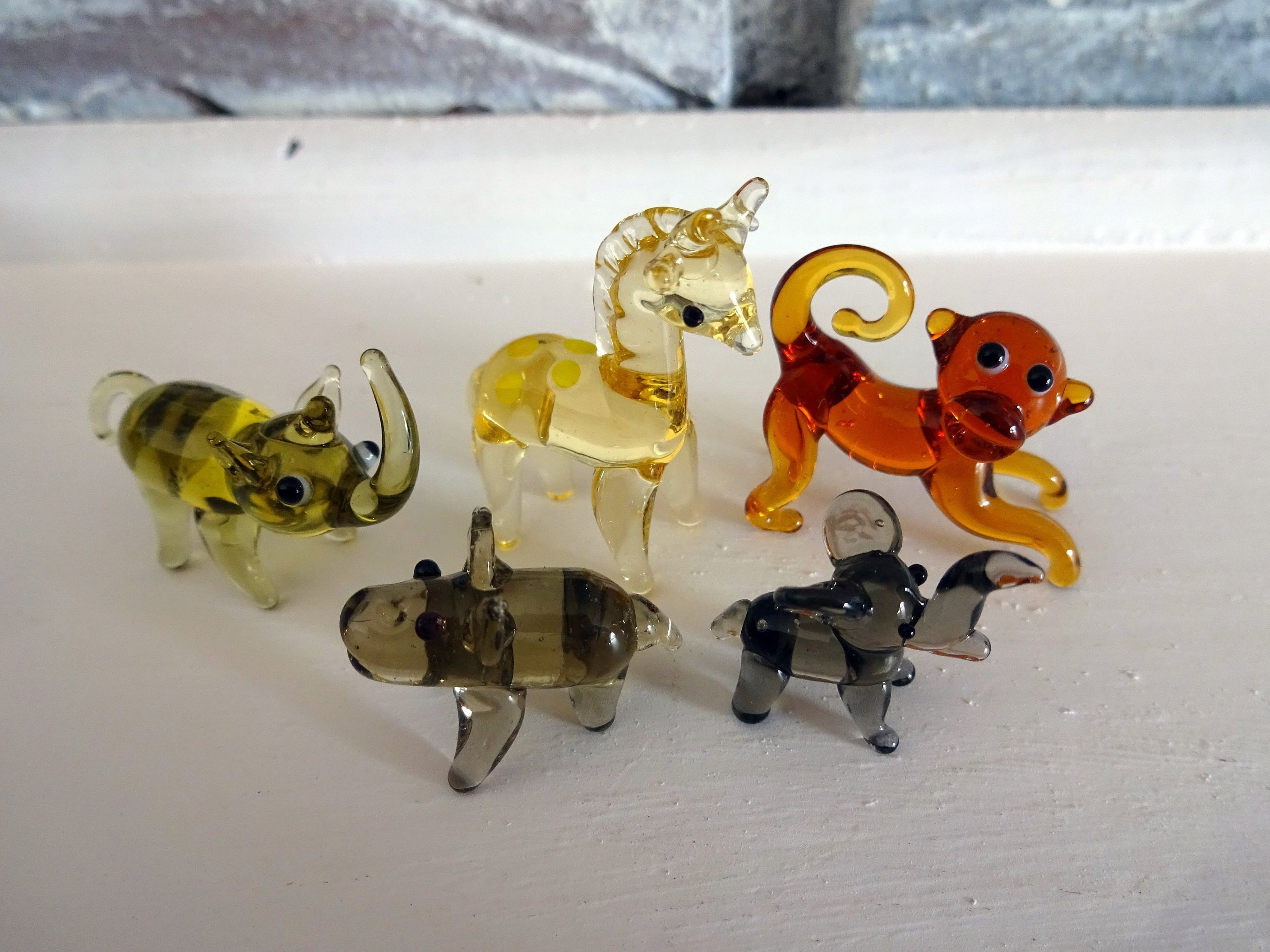Mini Glass Animal Set, 1935mm Lampwork Zoo Animals, Collect All 5